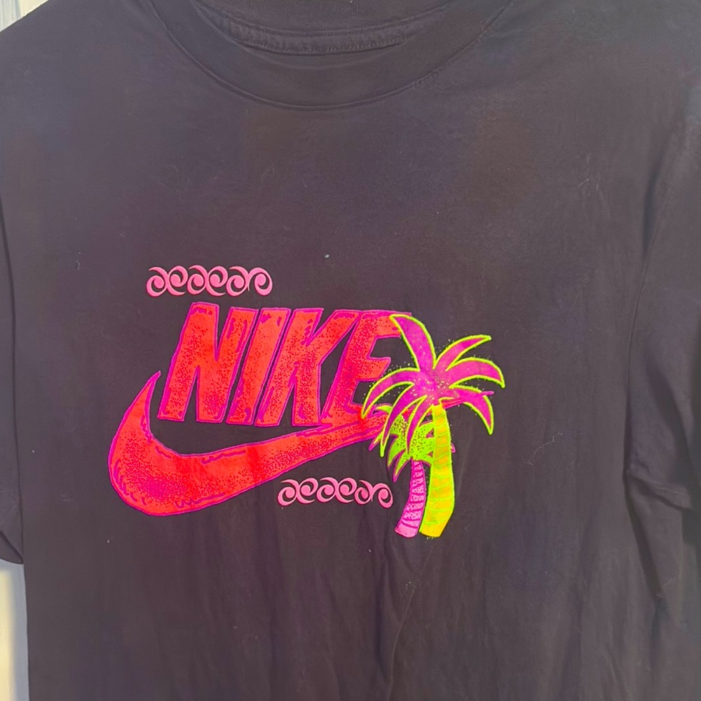 Nike Black Tee with Neon Pink and Green Logo